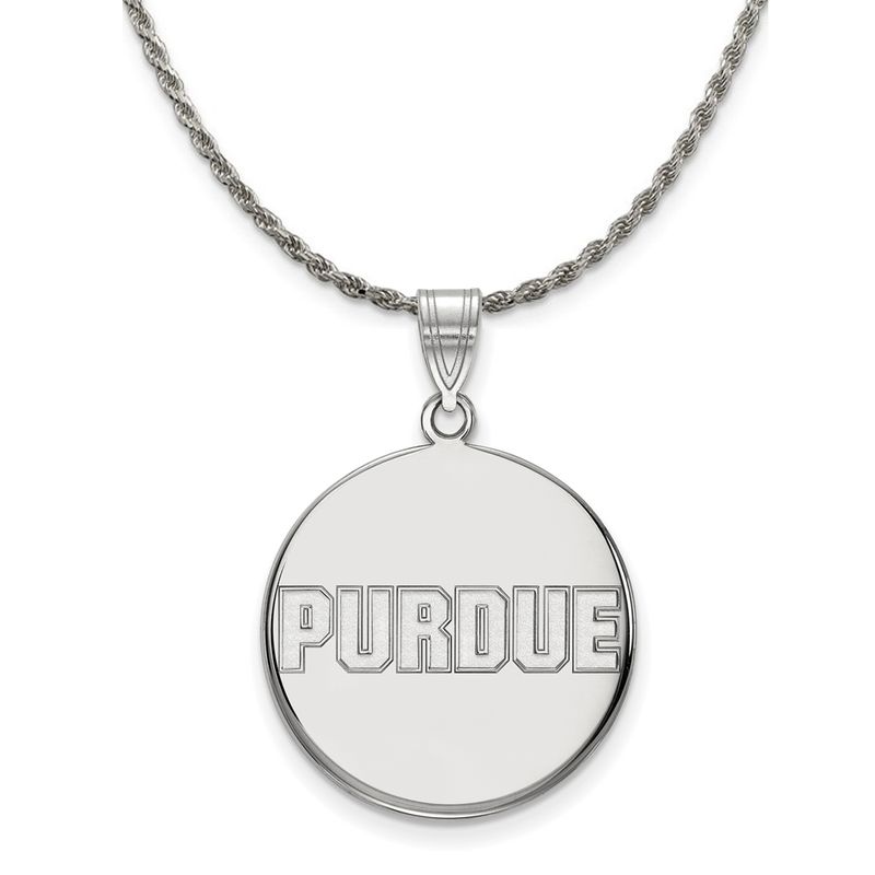 Sterling Silver Purdue Large Script Disc Necklace - 26 Inch